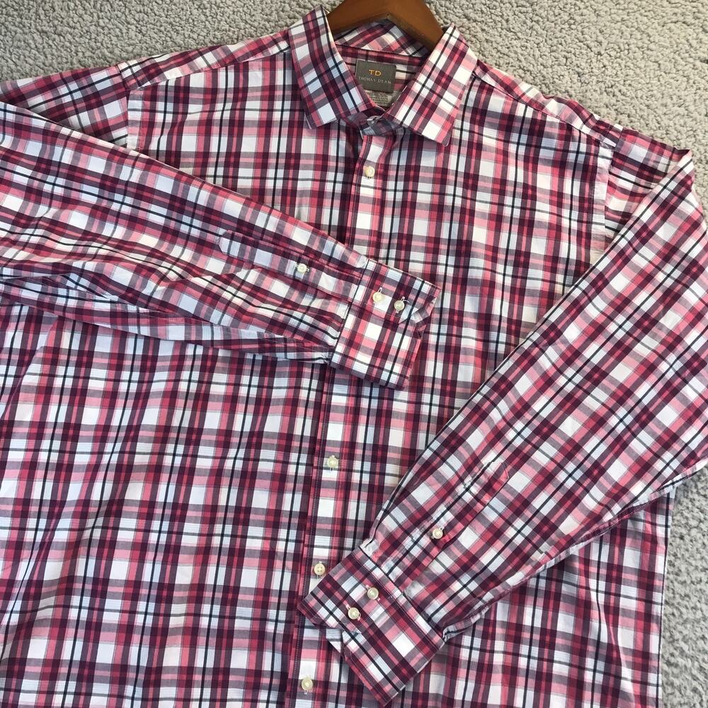 Thomas Dean Mens Long Sleeve Shirt Shirtmaker's 2XL Red/Pink/White Plaid